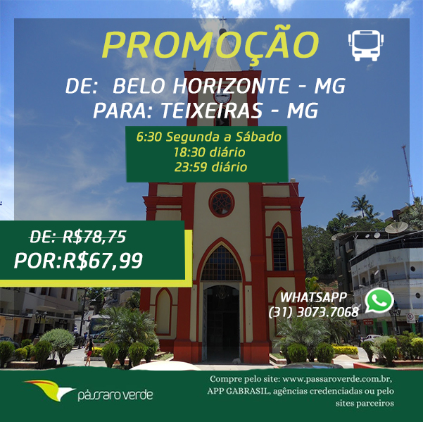 BELO HORIZONTE PARA TEIXEIRAS R$ 67,99